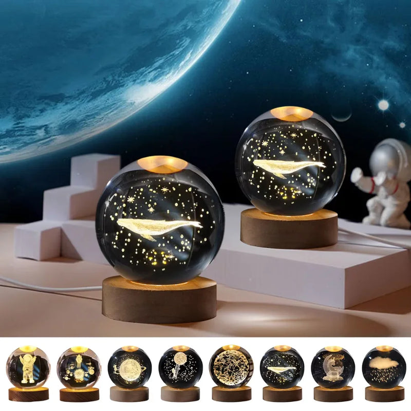 ZOMMI Bola de Crital 3D Abajur Luz Noturna USB Plug in LED Quarto Noite Presentear Lampada Galaxia Lua Astronauta Iluminação