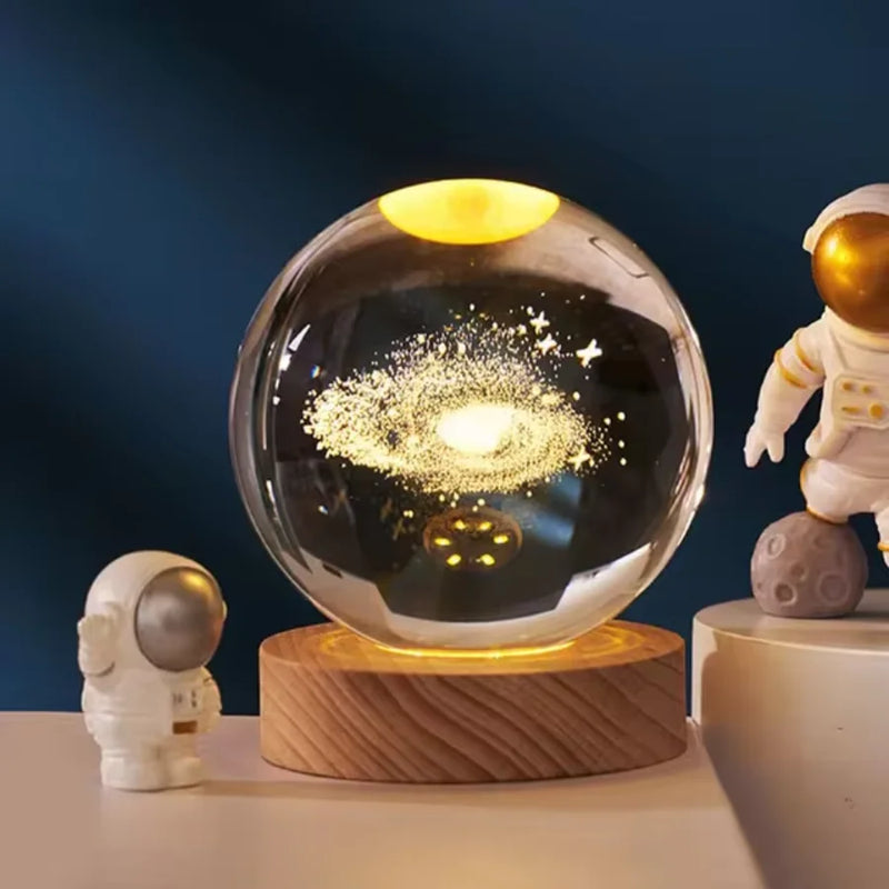 ZOMMI Bola de Crital 3D Abajur Luz Noturna USB Plug in LED Quarto Noite Presentear Lampada Galaxia Lua Astronauta Iluminação