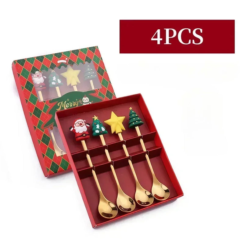 Christmas Decorations Home Christmas Table Decor Stainless SpoonsFork Cutlery Set Elk Xmas Tree New Year 2024 Navidad 2023 Gifts