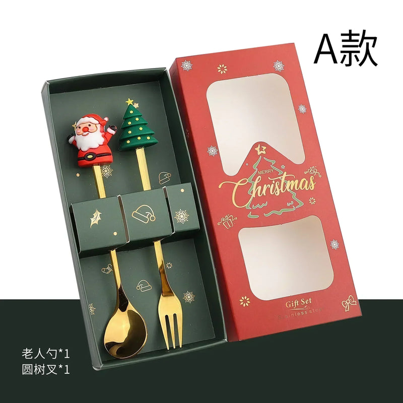 Christmas Decorations Home Christmas Table Decor Stainless SpoonsFork Cutlery Set Elk Xmas Tree New Year 2024 Navidad 2023 Gifts