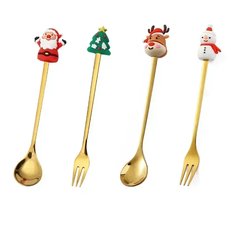 Christmas Decorations Home Christmas Table Decor Stainless SpoonsFork Cutlery Set Elk Xmas Tree New Year 2024 Navidad 2023 Gifts