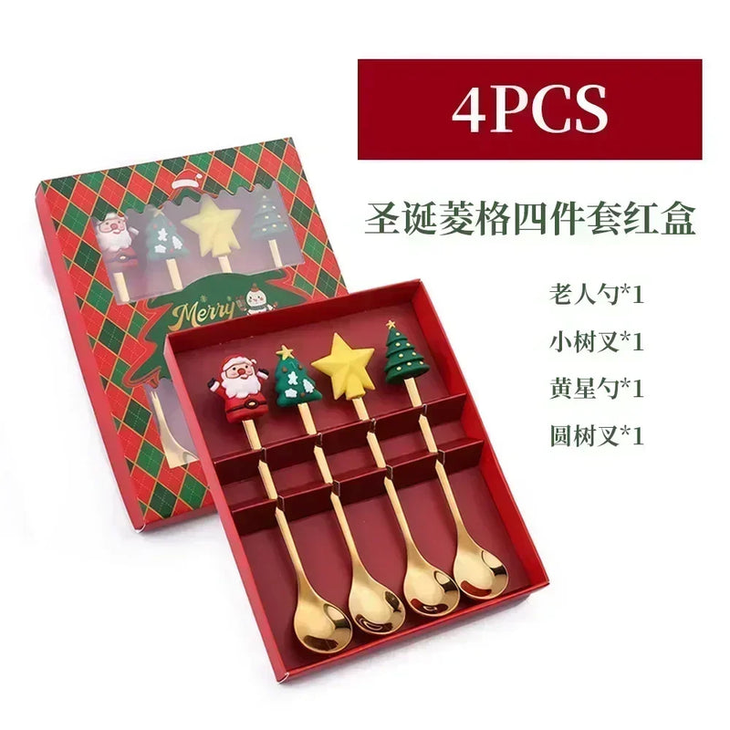 Christmas Decorations Home Christmas Table Decor Stainless SpoonsFork Cutlery Set Elk Xmas Tree New Year 2024 Navidad 2023 Gifts