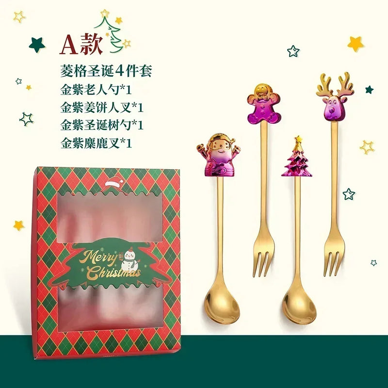 Christmas Decorations Home Christmas Table Decor Stainless SpoonsFork Cutlery Set Elk Xmas Tree New Year 2024 Navidad 2023 Gifts