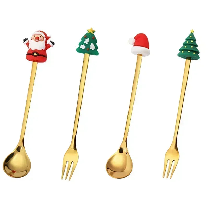 Christmas Decorations Home Christmas Table Decor Stainless SpoonsFork Cutlery Set Elk Xmas Tree New Year 2024 Navidad 2023 Gifts