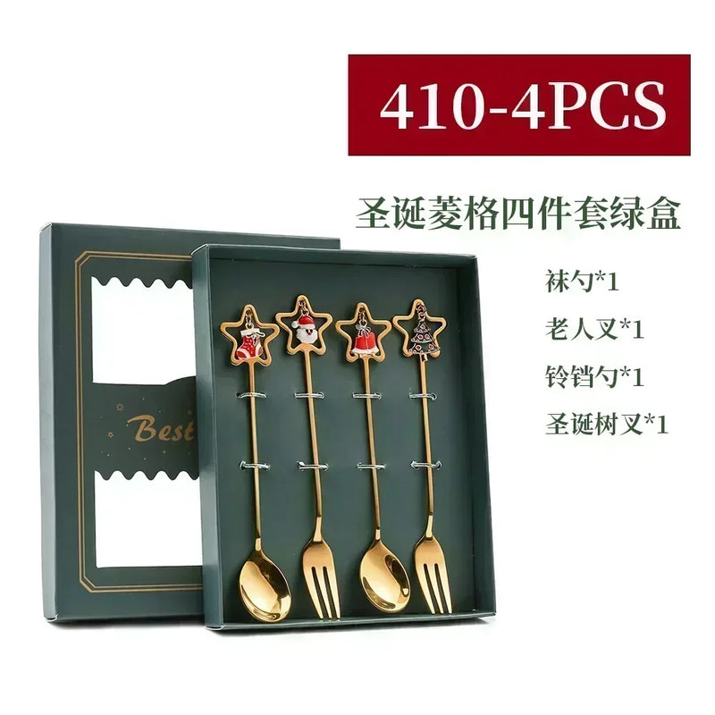 Christmas Decorations Home Christmas Table Decor Stainless SpoonsFork Cutlery Set Elk Xmas Tree New Year 2024 Navidad 2023 Gifts