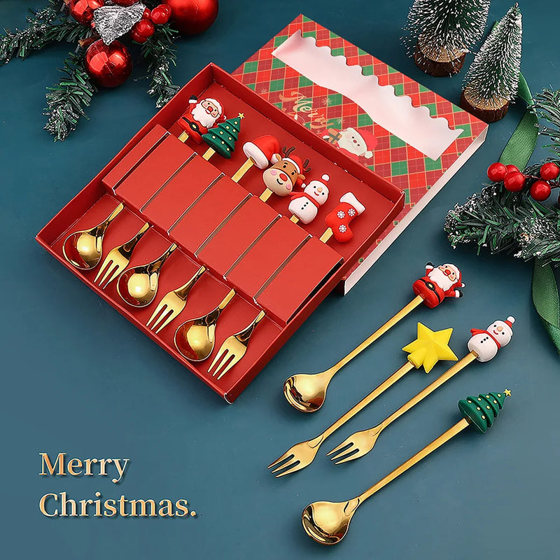 Christmas Decorations Home Christmas Table Decor Stainless SpoonsFork Cutlery Set Elk Xmas Tree New Year 2024 Navidad 2023 Gifts