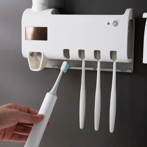 Dispenser Automático com Esterilizador UV e Suporte de Escovas